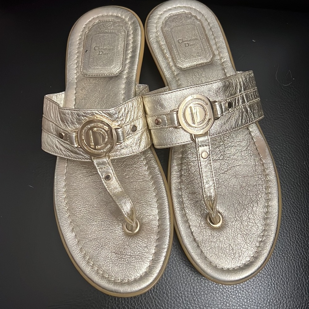 Dior Authentic gold leather sandals Sz 7 US EUC pics don’t do them Justice!